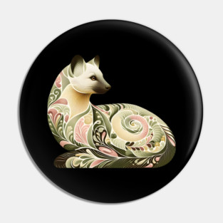 Botanical American Marten with Foliage and Floral Detail Pin