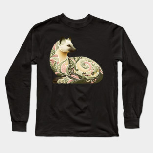 Botanical American Marten with Foliage and Floral Detail Long Sleeve T-Shirt