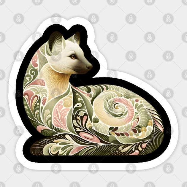 Botanical American Marten with Foliage and Floral Detail Sticker by BirdsnStuff
