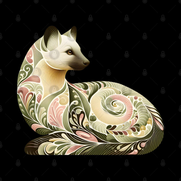 Botanical American Marten with Foliage and Floral Detail by BirdsnStuff