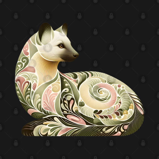 Botanical American Marten with Foliage and Floral Detail by BirdsnStuff