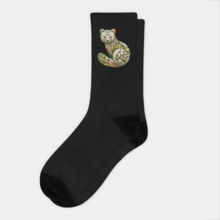 Botanical American Marten with Foliage and Floral Detail Socks