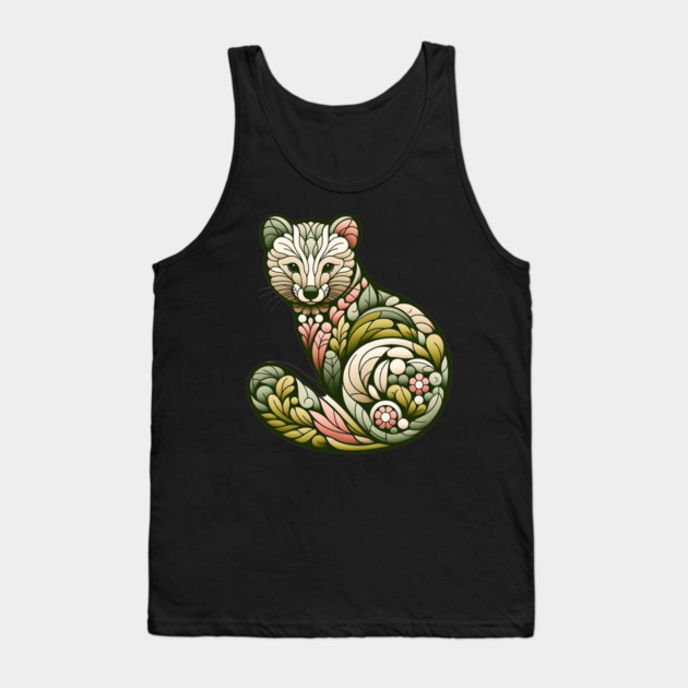 Botanical American Marten with Foliage and Floral Detail Tank Top by BirdsnStuff