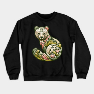 Botanical American Marten with Foliage and Floral Detail Crewneck Sweatshirt
