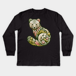 Botanical American Marten with Foliage and Floral Detail Kids Long Sleeve T-Shirt