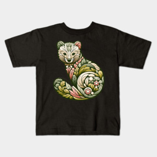 Botanical American Marten with Foliage and Floral Detail Kids T-Shirt