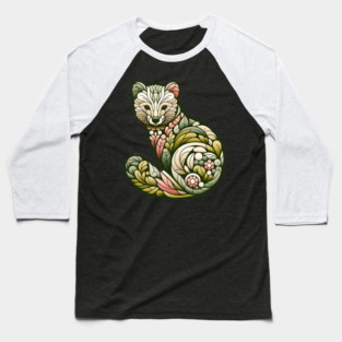 Botanical American Marten with Foliage and Floral Detail Baseball T-Shirt