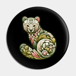 Botanical American Marten with Foliage and Floral Detail Pin
