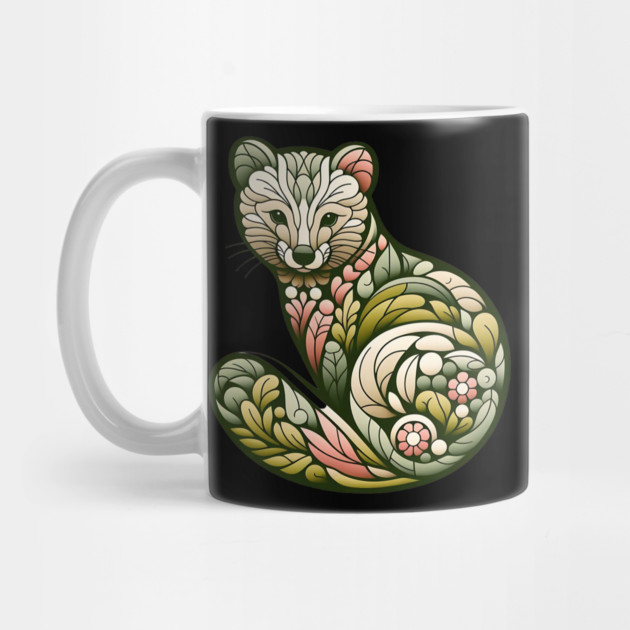 Botanical American Marten with Foliage and Floral Detail by BirdsnStuff