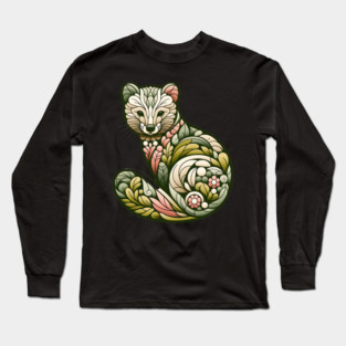 Botanical American Marten with Foliage and Floral Detail Long Sleeve T-Shirt
