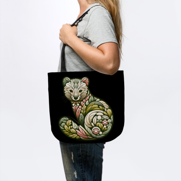 Botanical American Marten with Foliage and Floral Detail by BirdsnStuff