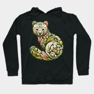 Botanical American Marten with Foliage and Floral Detail Hoodie