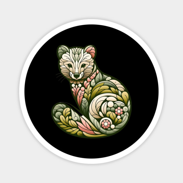 Botanical American Marten with Foliage and Floral Detail Magnet by BirdsnStuff