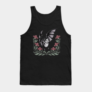 Decorative Vintage Bat and Floral Art Tank Top