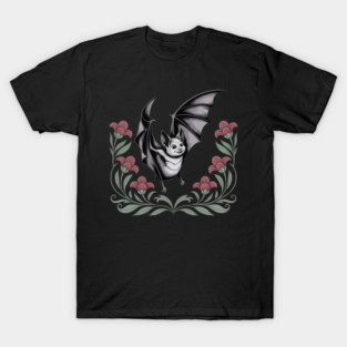 Decorative Vintage Bat and Floral Art T-Shirt