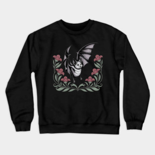 Decorative Vintage Bat and Floral Art Crewneck Sweatshirt
