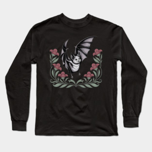 Decorative Vintage Bat and Floral Art Long Sleeve T-Shirt