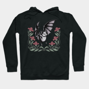 Decorative Vintage Bat and Floral Art Hoodie