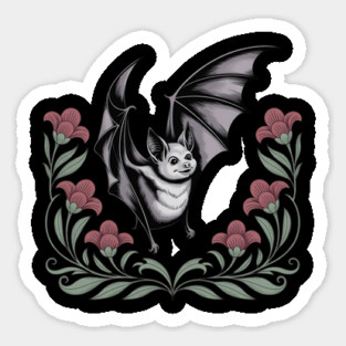 Decorative Vintage Bat and Floral Art Magnet