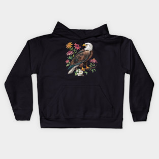 Botanical Bald Eagle Wildlife Illustration Kids Hoodie