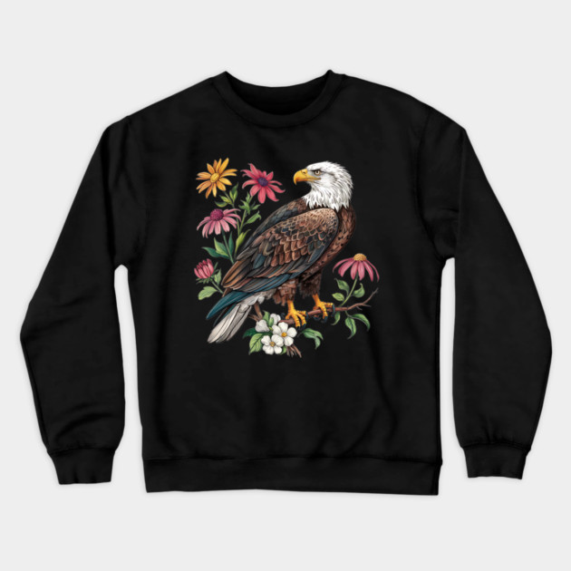 Botanical Bald Eagle Wildlife Illustration Crewneck Sweatshirt by BirdsnStuff
