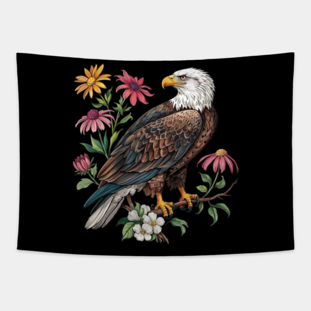 Botanical Bald Eagle Wildlife Illustration Tapestry by BirdsnStuff