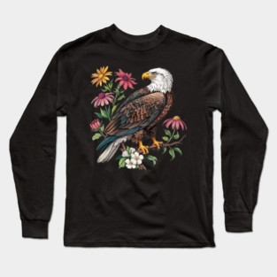 Botanical Bald Eagle Wildlife Illustration Long Sleeve T-Shirt