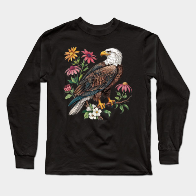 Botanical Bald Eagle Wildlife Illustration Long Sleeve T-Shirt by BirdsnStuff