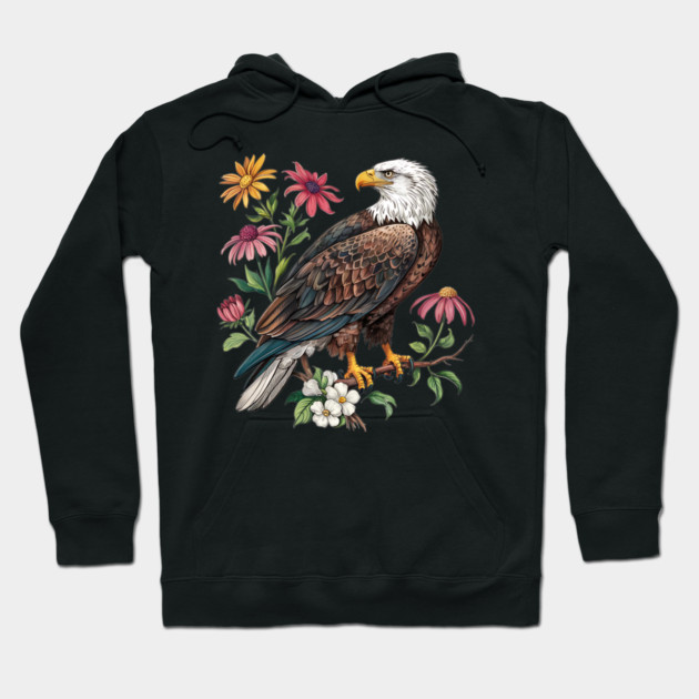 Botanical Bald Eagle Wildlife Illustration Hoodie by BirdsnStuff