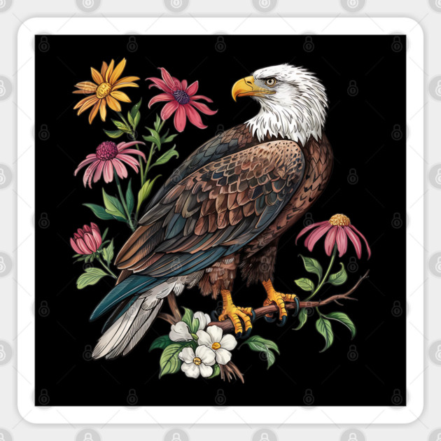Botanical Bald Eagle Wildlife Illustration Sticker by BirdsnStuff