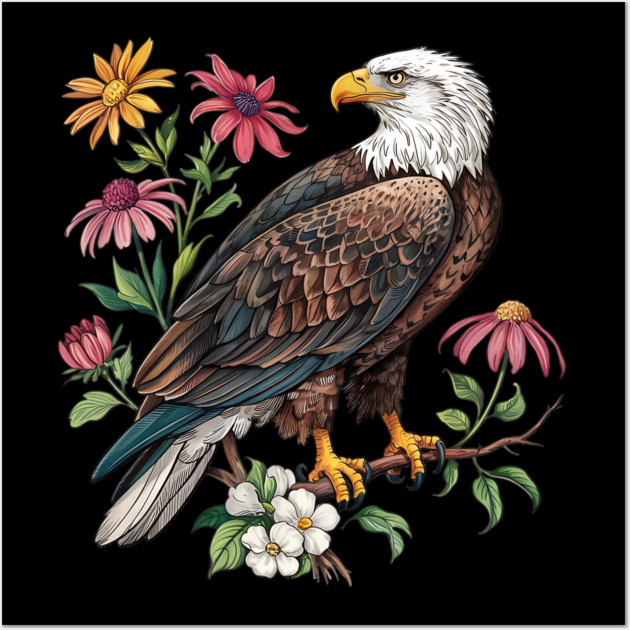 Botanical Bald Eagle Wildlife Illustration Wall Art by BirdsnStuff