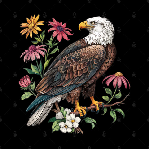 Botanical Bald Eagle Wildlife Illustration by BirdsnStuff