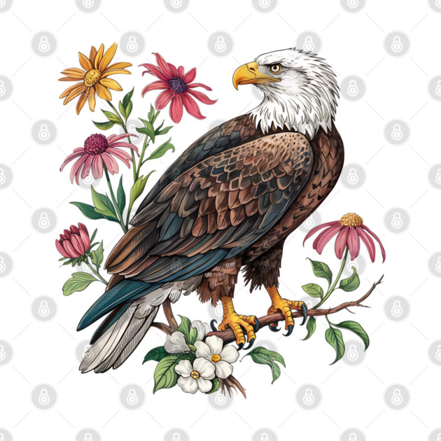 Botanical Bald Eagle Wildlife Illustration by BirdsnStuff