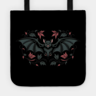 Decorative Vintage Bat and Floral Art Tote