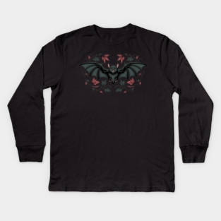 Decorative Vintage Bat and Floral Art Kids Long Sleeve T-Shirt