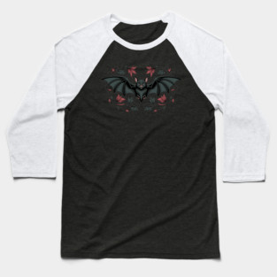 Decorative Vintage Bat and Floral Art Baseball T-Shirt