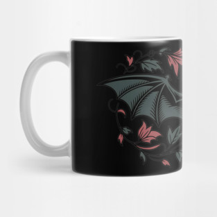 Decorative Vintage Bat and Floral Art Mug