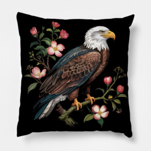 Botanical Bald Eagle Wildlife Illustration Pillow
