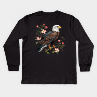 Botanical Bald Eagle Wildlife Illustration Kids Long Sleeve T-Shirt