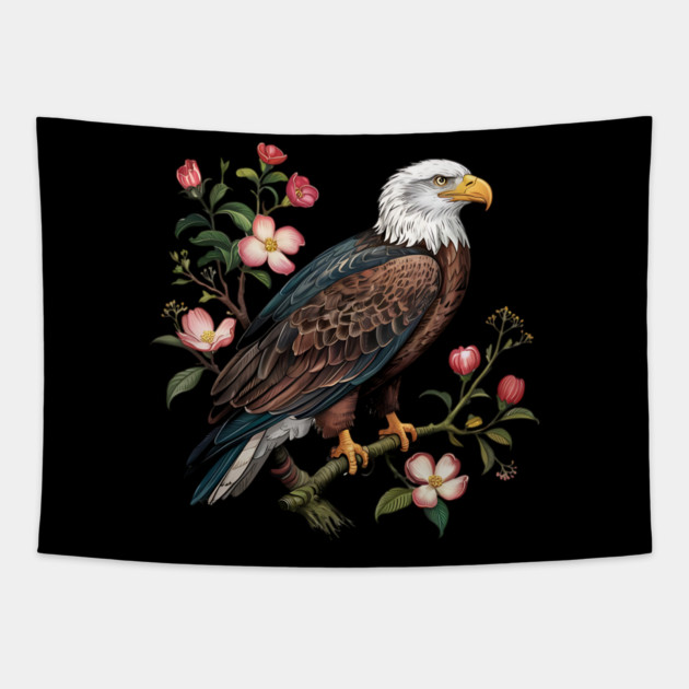 Botanical Bald Eagle Wildlife Illustration Tapestry by BirdsnStuff