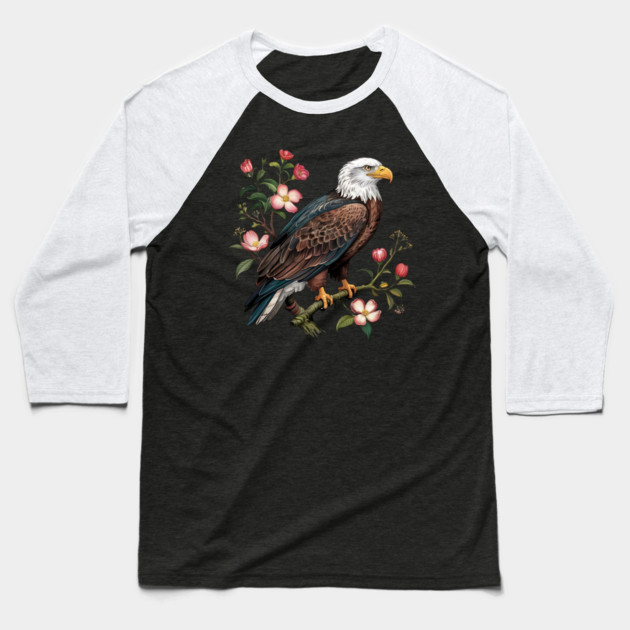 Botanical Bald Eagle Wildlife Illustration Baseball T-Shirt by BirdsnStuff