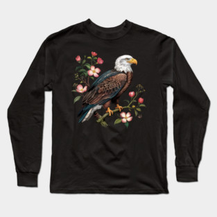 Botanical Bald Eagle Wildlife Illustration Long Sleeve T-Shirt