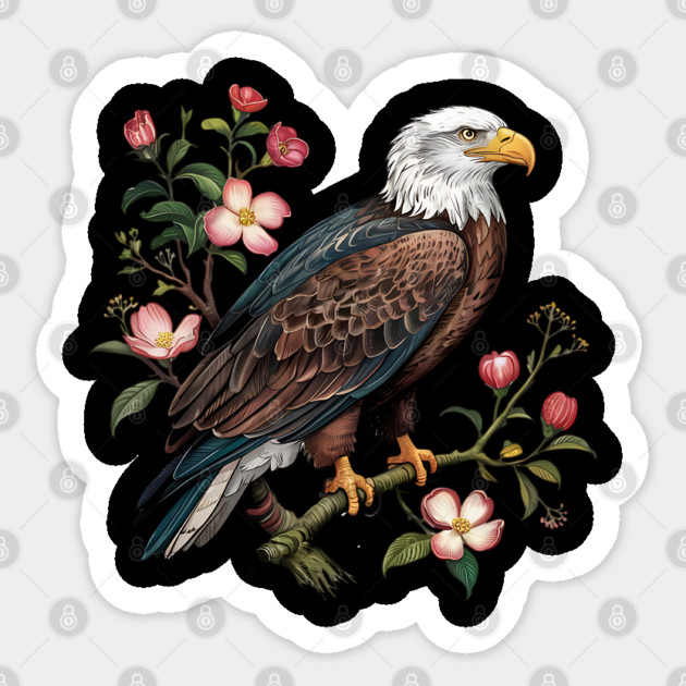 Botanical Bald Eagle Wildlife Illustration Sticker by BirdsnStuff