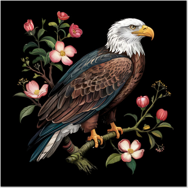Botanical Bald Eagle Wildlife Illustration Wall Art by BirdsnStuff