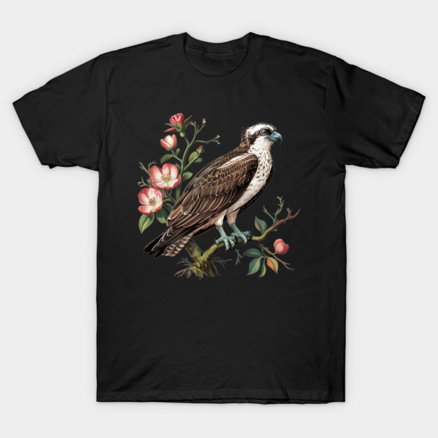 American Osprey Botanical Wildlife Bird Art T-Shirt by BirdsnStuff