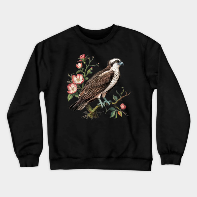 American Osprey Botanical Wildlife Bird Art Crewneck Sweatshirt by BirdsnStuff