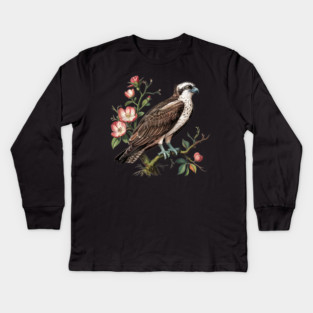 American Osprey Botanical Wildlife Bird Art Kids Long Sleeve T-Shirt