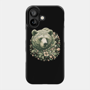 Ornate Grizzly Bear with Floral Art Phone Case