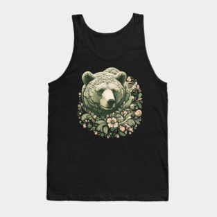 Ornate Grizzly Bear with Floral Art Tank Top