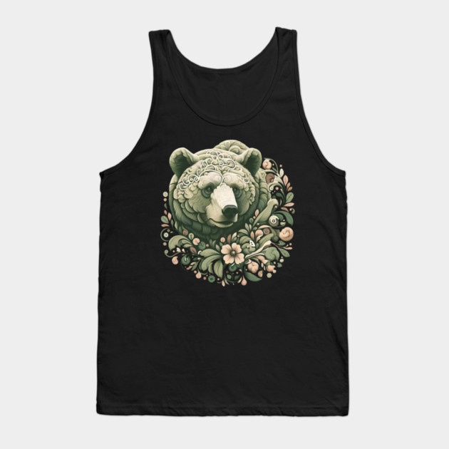 Ornate Grizzly Bear with Floral Art Tank Top by BirdsnStuff